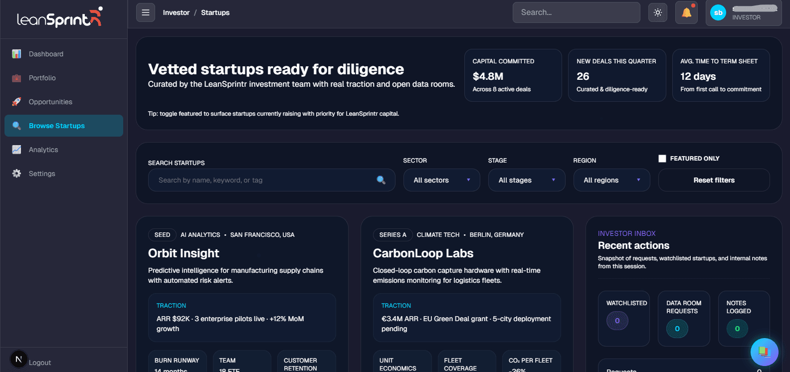 LeanSprintr dashboard